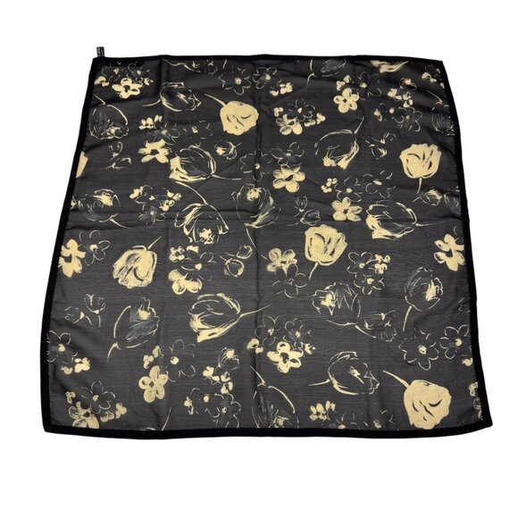 Franco Ferrari Small Square 100% Silk Scarf Black Beige Italian Tulip Flower - Picture 1 of 12
